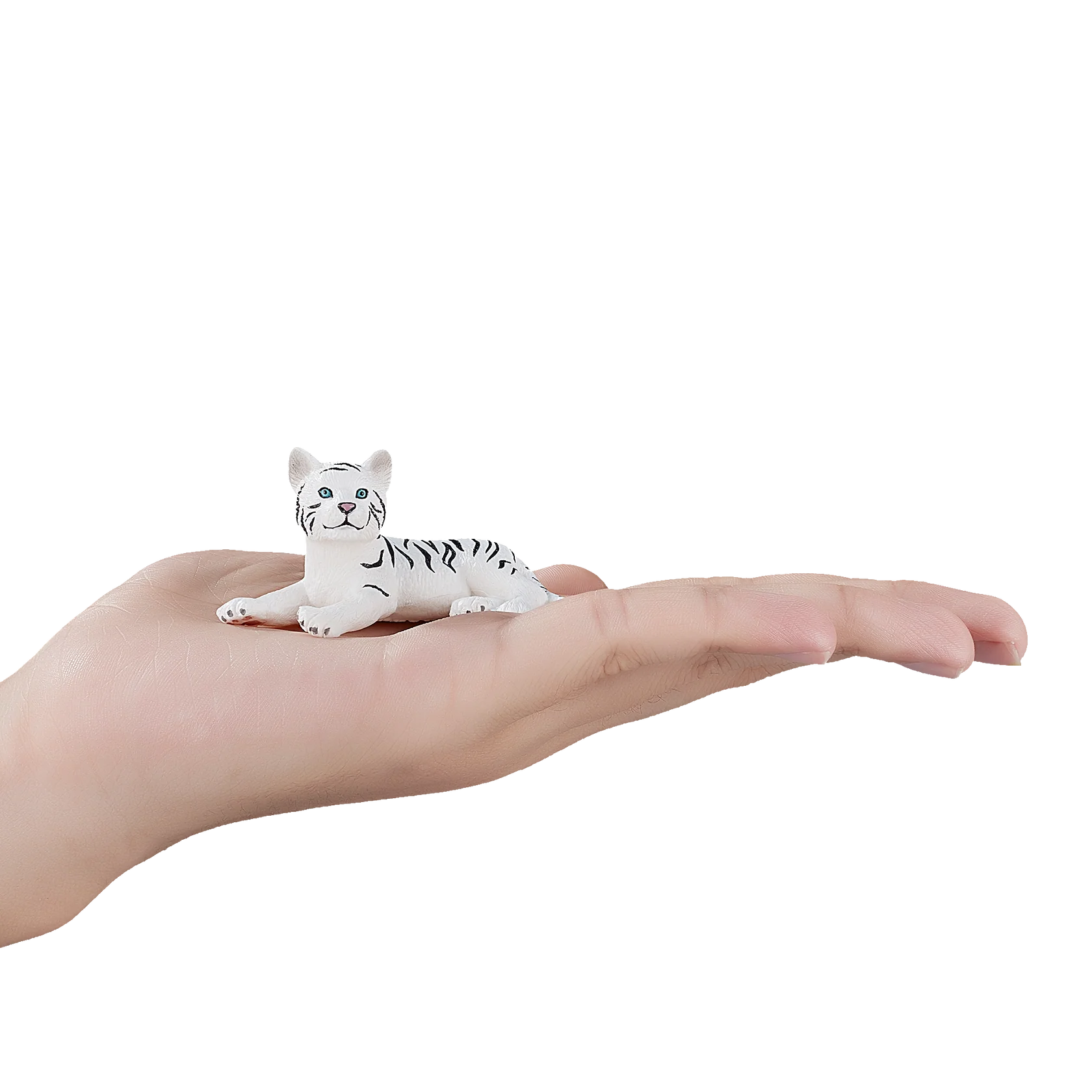 Mojo White Tiger Cub Lying Down Small Animal Figure Toy, Realistic Wildlife Collectible for Kids
