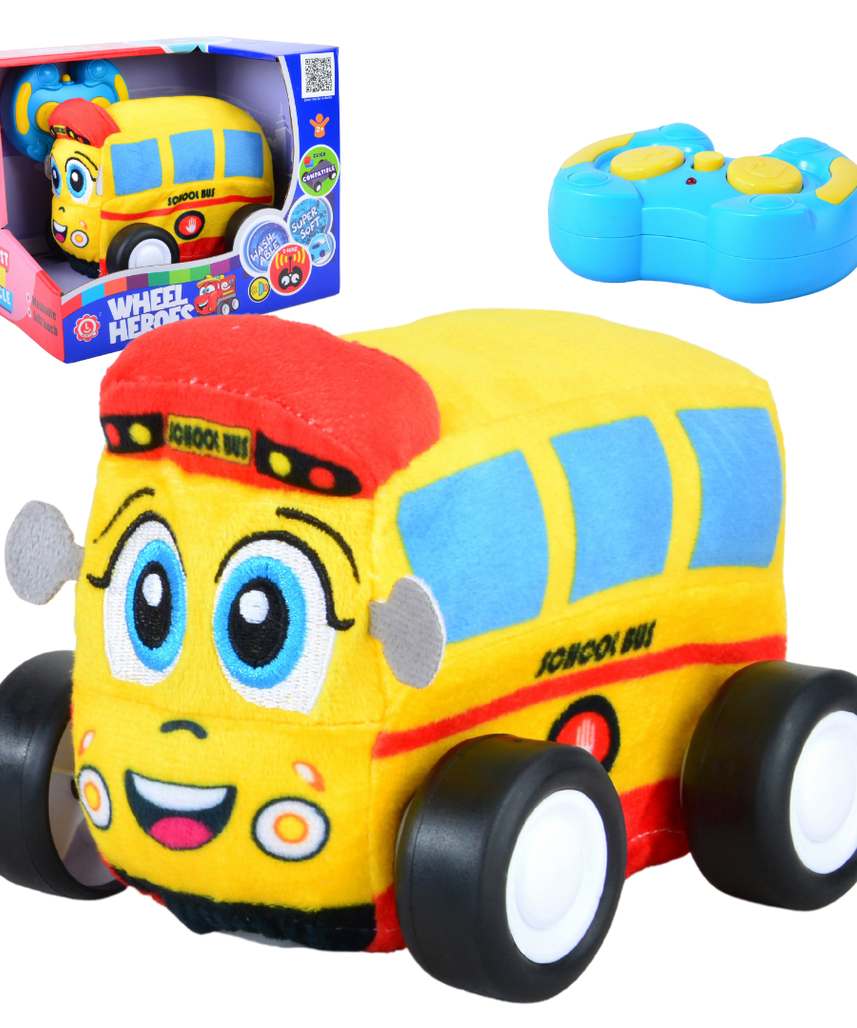 School Bus Plush Car, Soft Remote Control Toy with Lights and Sounds, Educational Playtime Gift for Kids Aged 3+