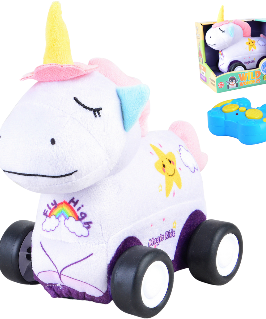 Unicorn Plush Car, Adorable Remote Control Toy with Lights and Sounds, Magical Gift for Girls Aged 3+