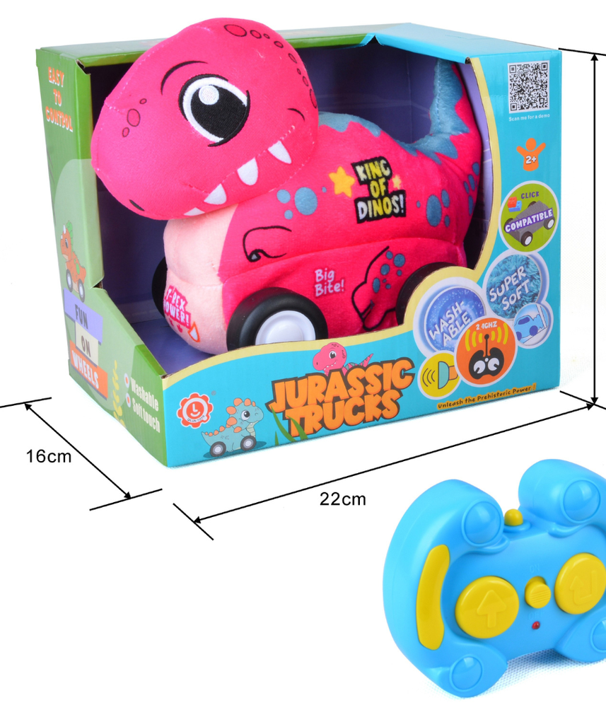 T-Rex Plush Car, Dinosaur Remote Control Toy with Lights and Sounds, Exciting Gift for Boys Aged 3+