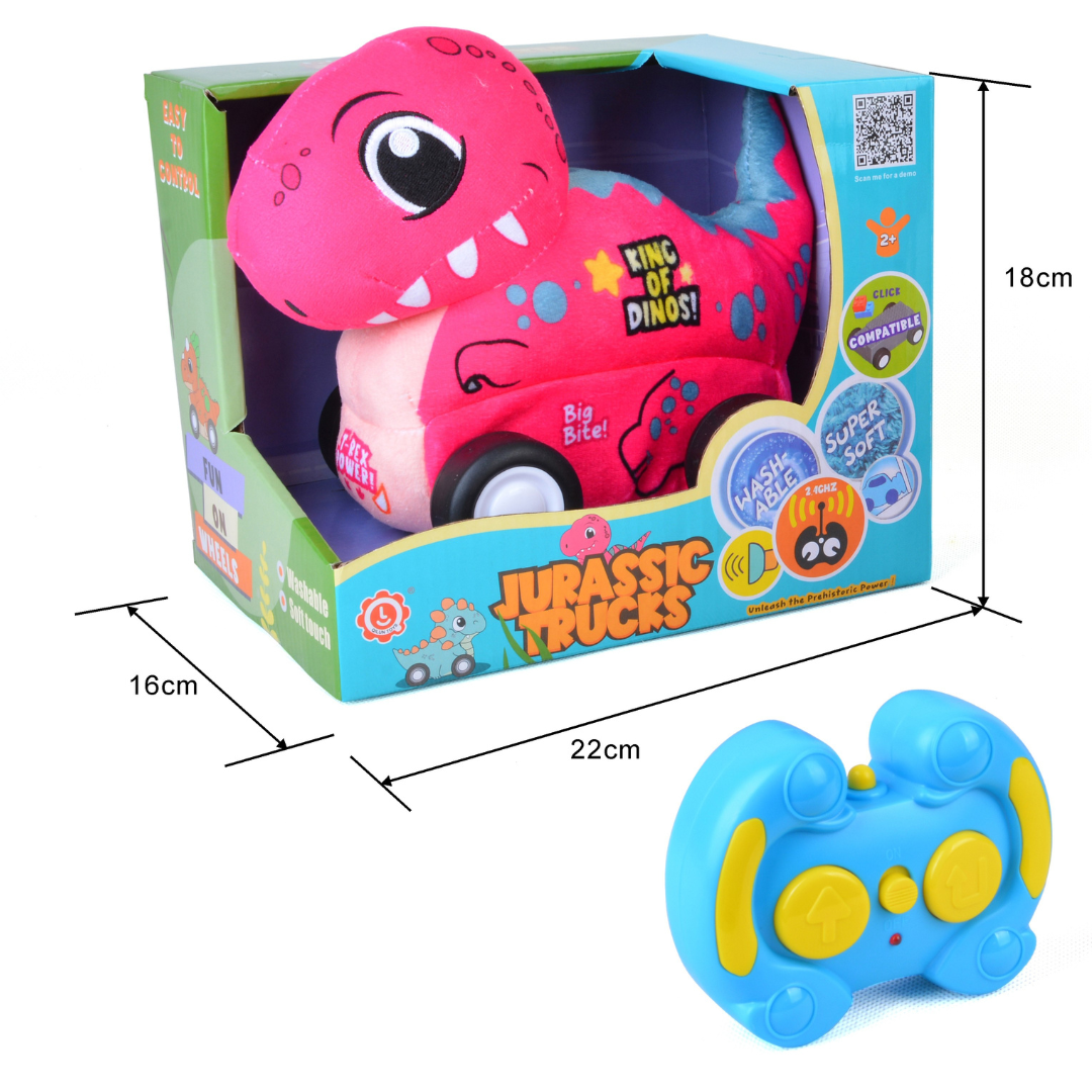 T-Rex Plush Car, Dinosaur Remote Control Toy with Lights and Sounds, Exciting Gift for Boys Aged 3+