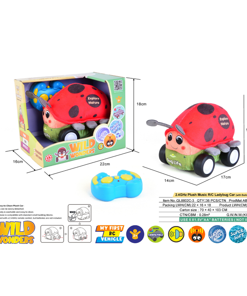 Ladybug Plush Car, Cute Remote Control Toy with Lights and Sounds, Lovely Gift for Girls Aged 3+