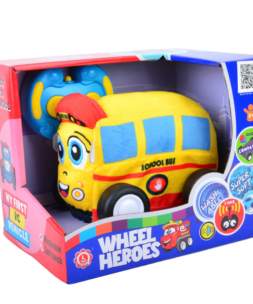 School Bus Plush Car, Soft Remote Control Toy with Lights and Sounds, Educational Playtime Gift for Kids Aged 3+