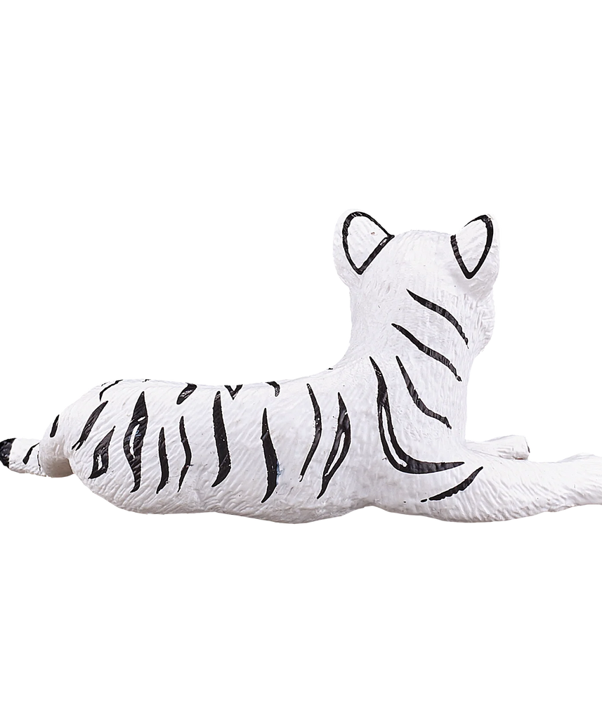 Mojo White Tiger Cub Lying Down Small Animal Figure Toy, Realistic Wildlife Collectible for Kids
