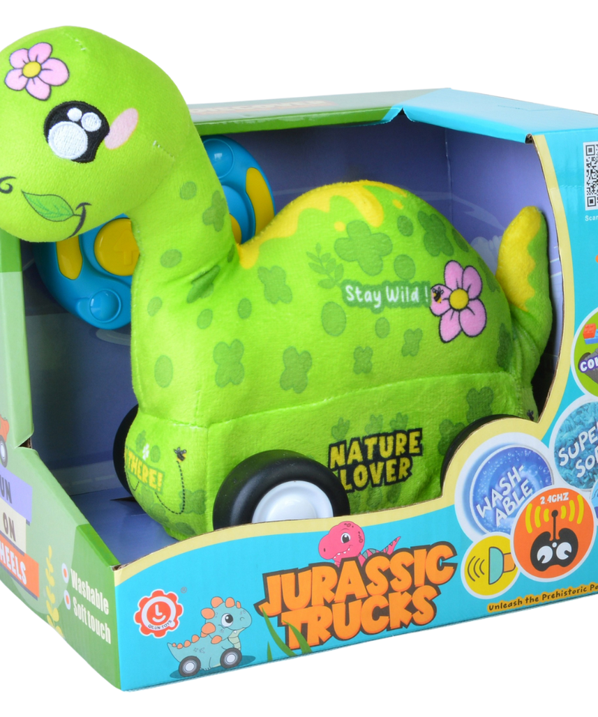 Diplodocus Plush Car, Dinosaur Remote Control Toy with Lights and Sounds, Educational Gift for Kids Aged 3+