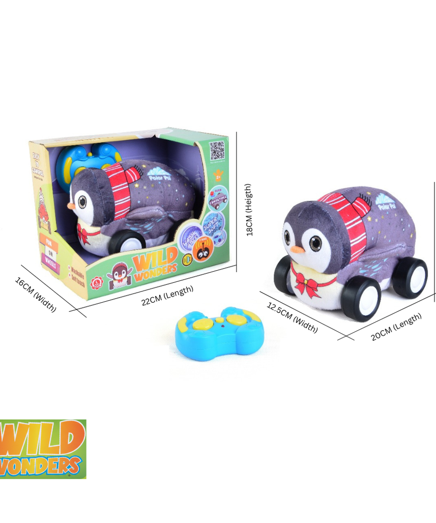 Penguin Plush Car, Soft Remote Control Toy with Lights and Sounds, Winter Fun Gift for Boys and Girls Aged 3+