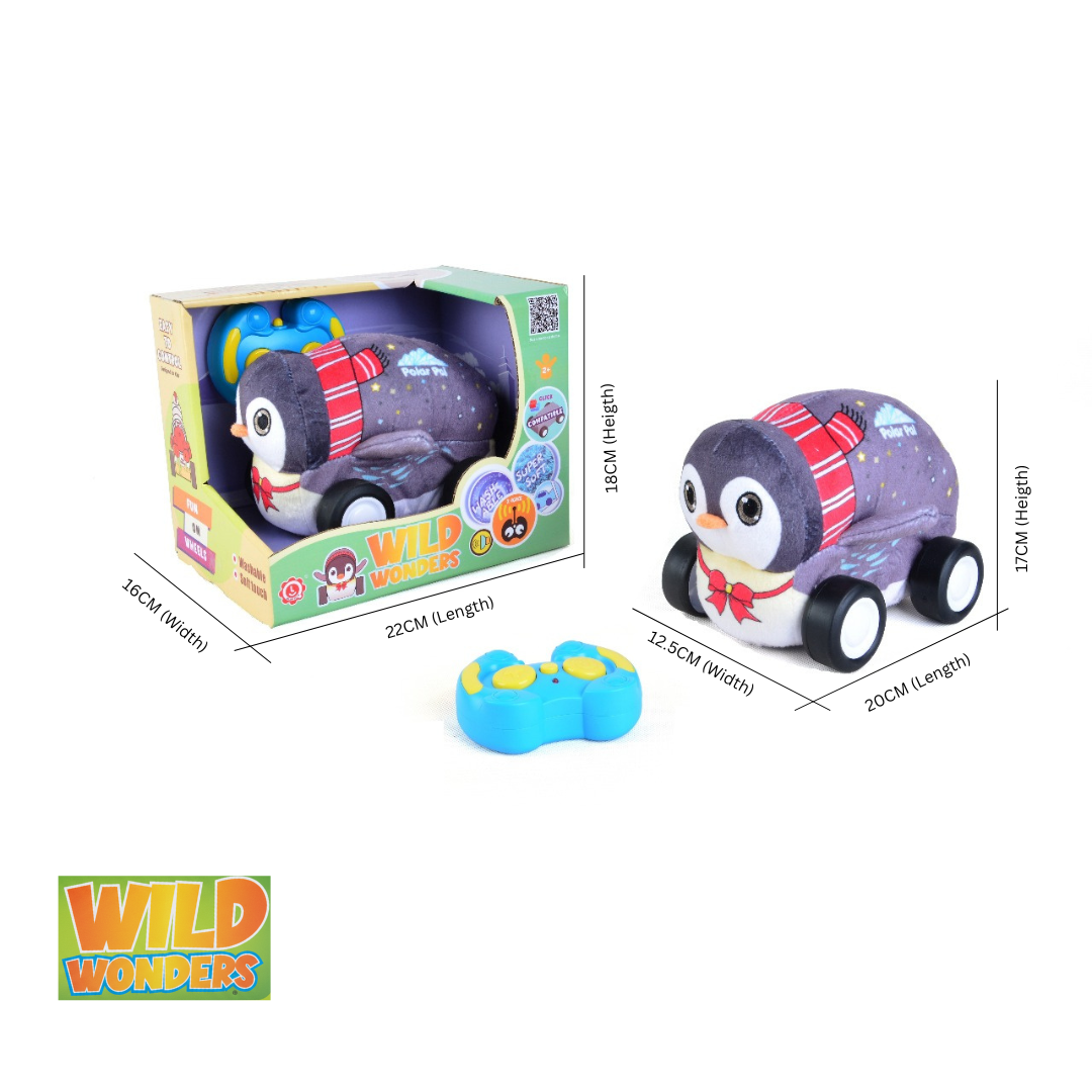 Penguin Plush Car, Soft Remote Control Toy with Lights and Sounds, Winter Fun Gift for Boys and Girls Aged 3+