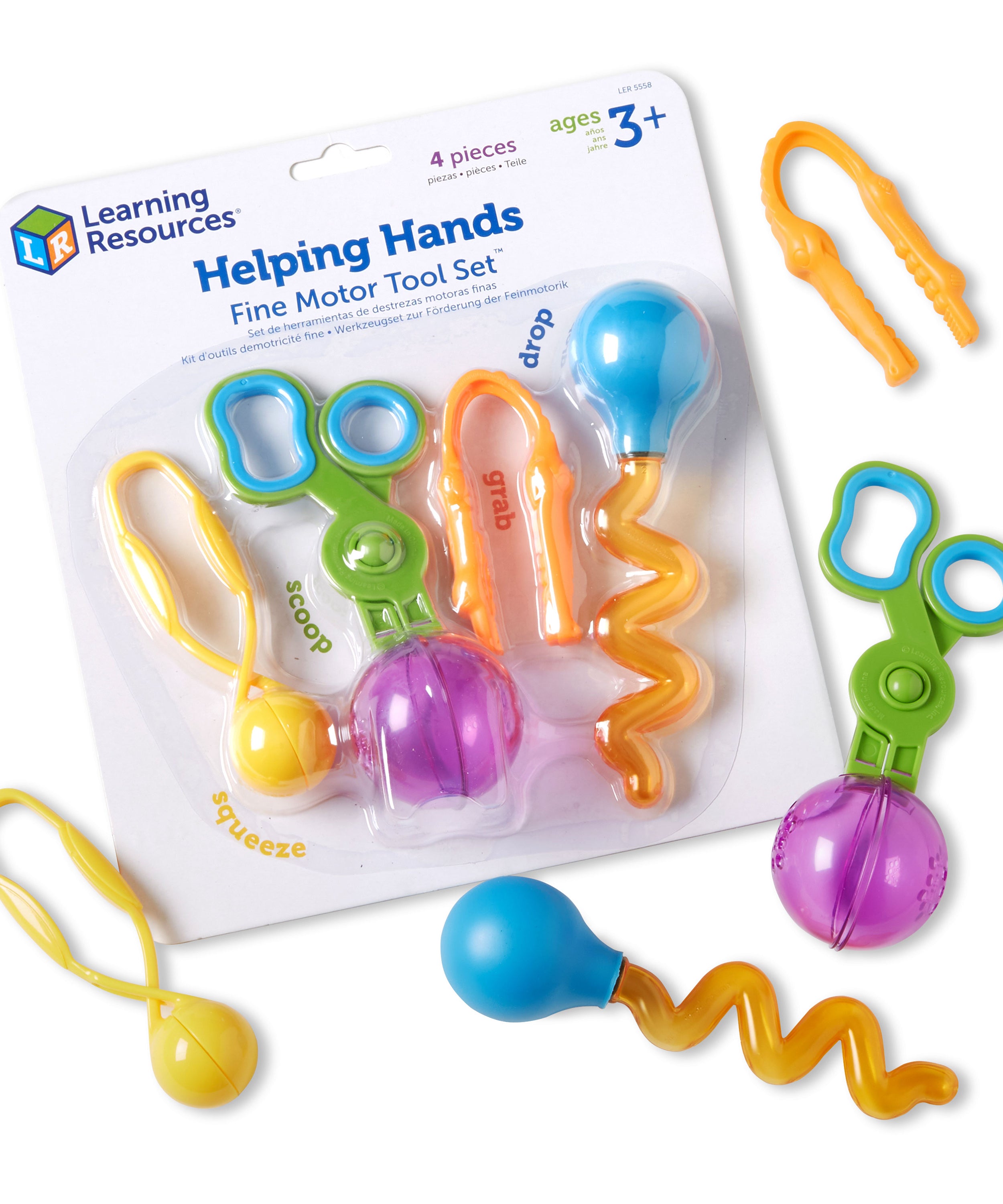 Learning Resources Helping Hands Fine Motor Tool Set, 4-Piece Montessori Sensory Play Tools for Toddlers