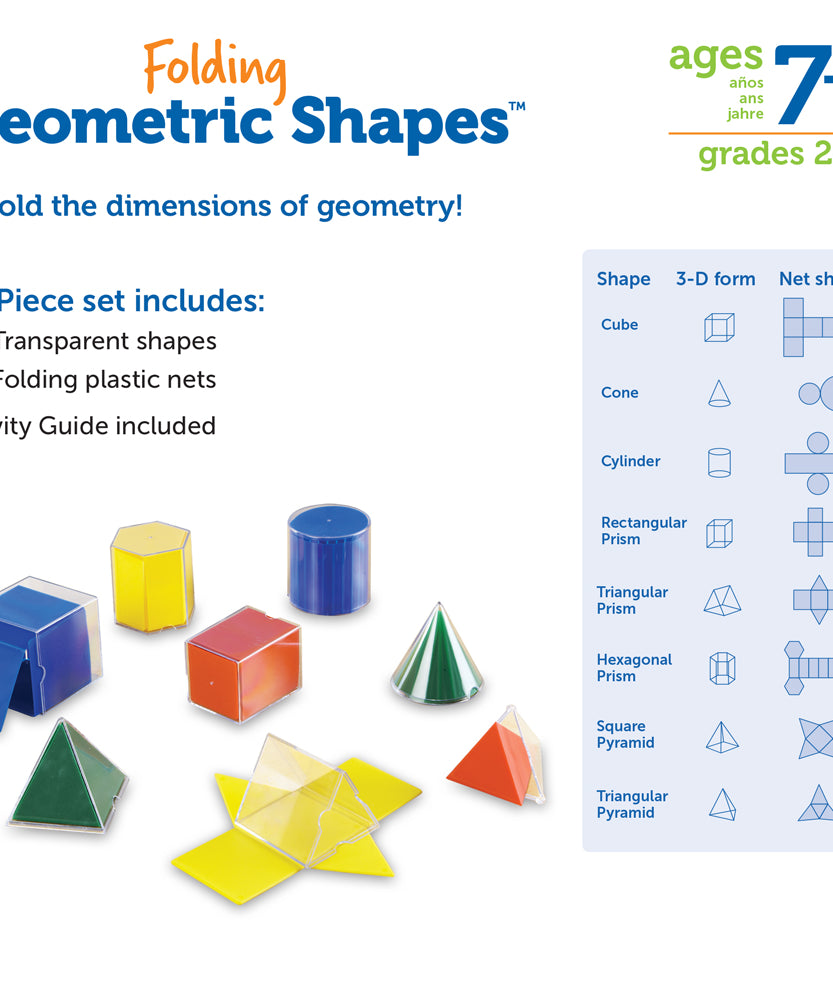 موارد تعليمية: أشكال هندسية قابلة للطي، مجموعة من 8 قطع، للأعمار من 7 سنوات فما فوق، تعلم عملي للرياضيات ثلاثية الأبعاد للأشكال والتناظر