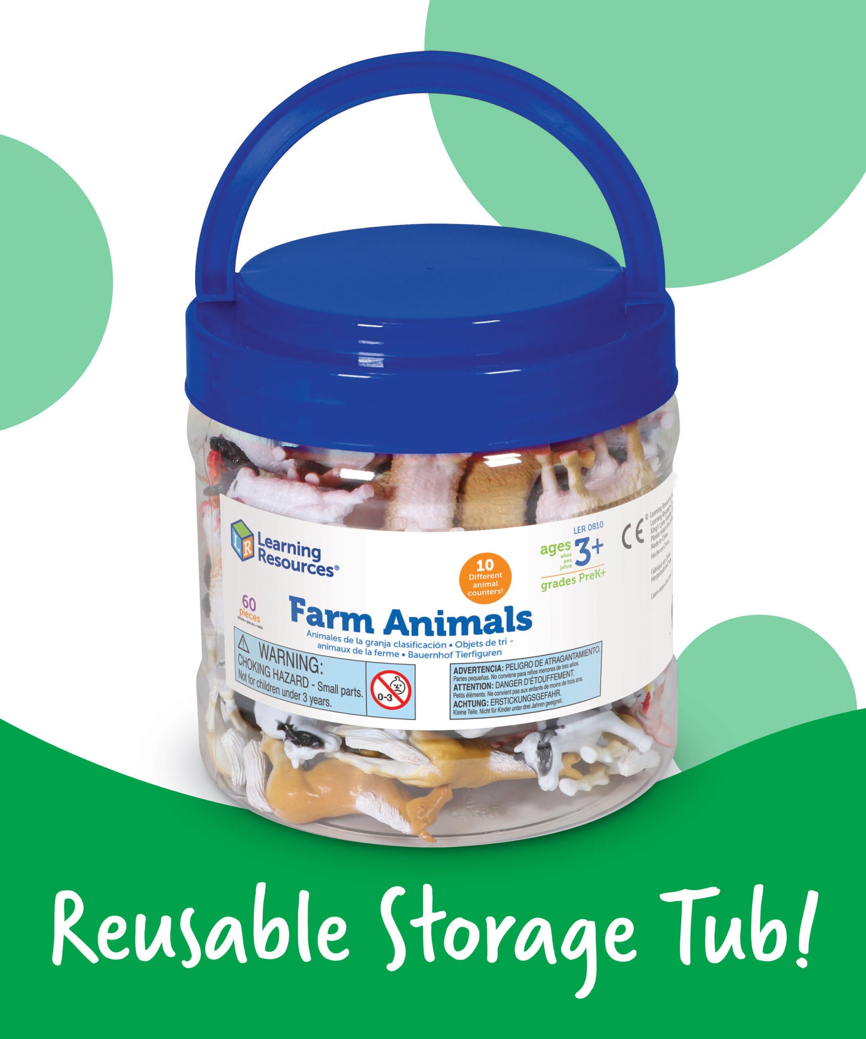 Learning Resources Farm Animal Counters, Set of 60, Colourful & Realistic Farm Animal Figures for Counting, Sorting & Imaginative Play, Math Manipulatives for Early Learning, Ages 3+