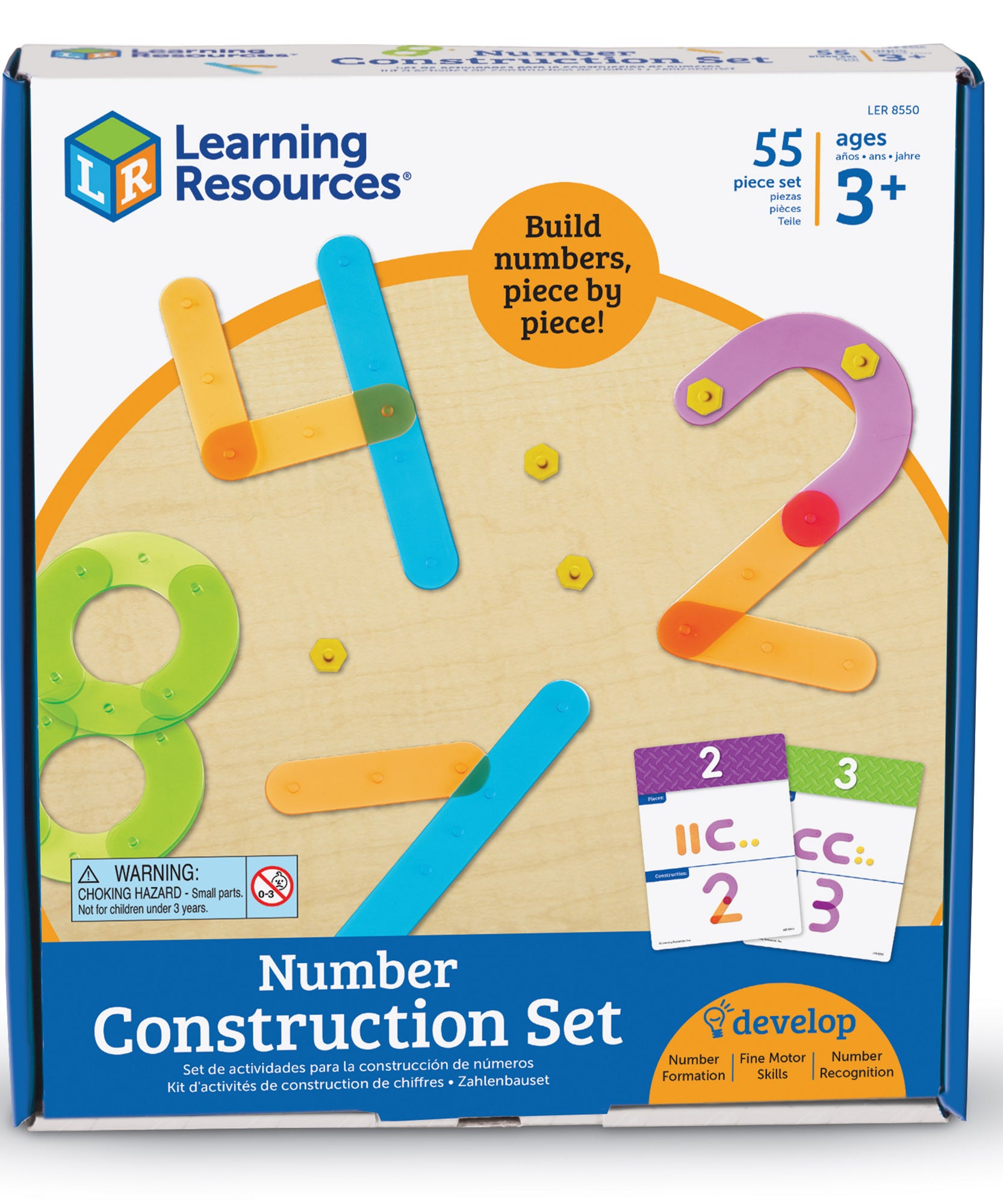 Learning Resources Number Construction Set, Build & Recognize Numbers 0-9, Fine Motor & Numeracy Activity for Kids, Includes Activity Cards & Colour-Coded Pieces, Set of 50, Ages 4+