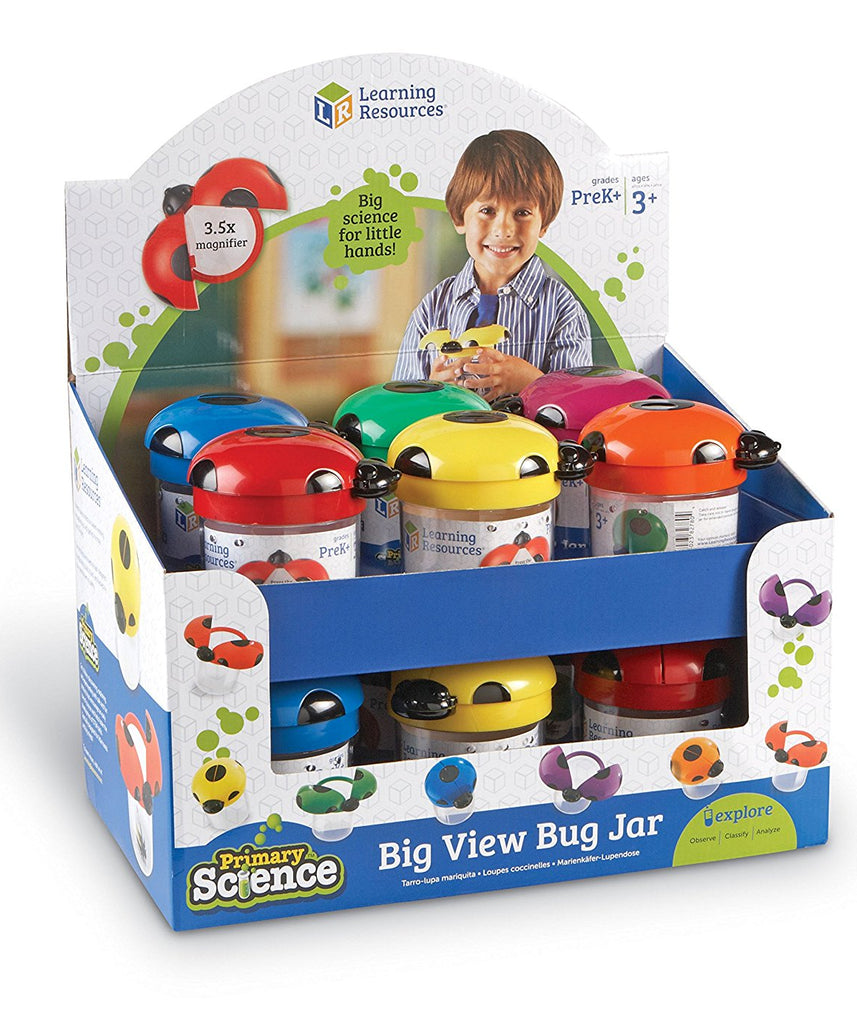 Learning Resources Jumbo Bug Jars, Set of 12 Insect Observation Jars for Kids, Includes 3.5x Magnifying Lids, Air Vents, and Screw-On Caps, Ideal for Outdoor STEM Exploration, Ages 3+