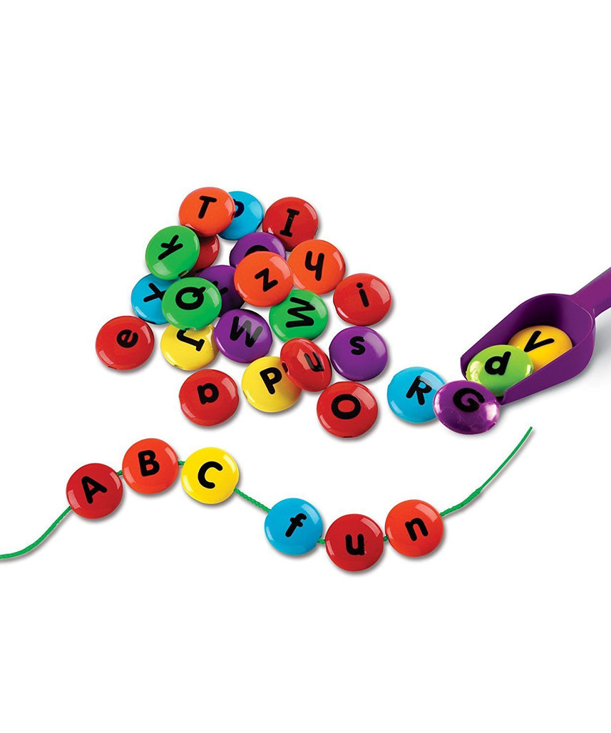 مصادر التعلم - وجبات خفيفة ذكية - حلوى ربط الحروف الأبجدية، خرز أبجدي للمهارات الحركية الدقيقة والقراءة والكتابة المبكرة، لعبة تعليمية لمرحلة ما قبل المدرسة مع وعاء تخزين، للأعمار من 3 سنوات فما فوق