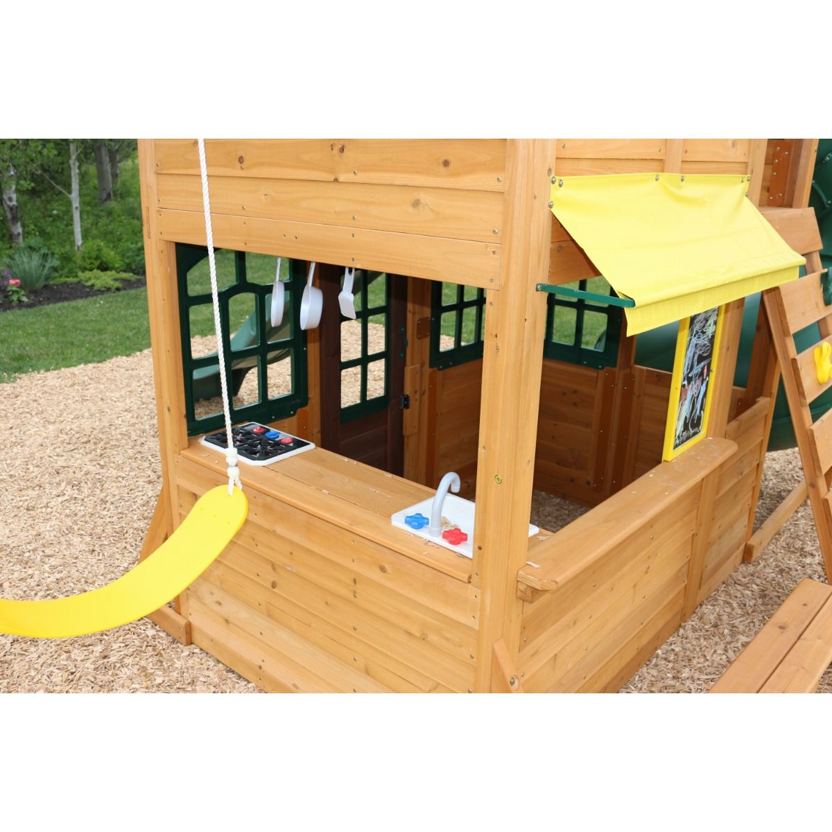 KidKraft Charleston Lodge Wooden Swing Set / Playset – Outdoor Playhouse with Slides, Swings, Rock Wall and Clubhouse, Age 3-10