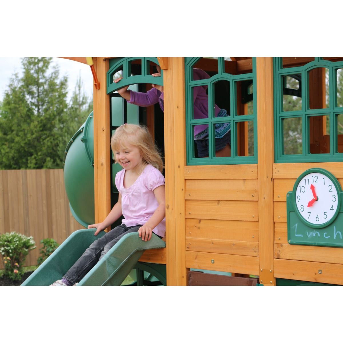 KidKraft Charleston Lodge Wooden Swing Set / Playset – Outdoor Playhouse with Slides, Swings, Rock Wall and Clubhouse, Age 3-10