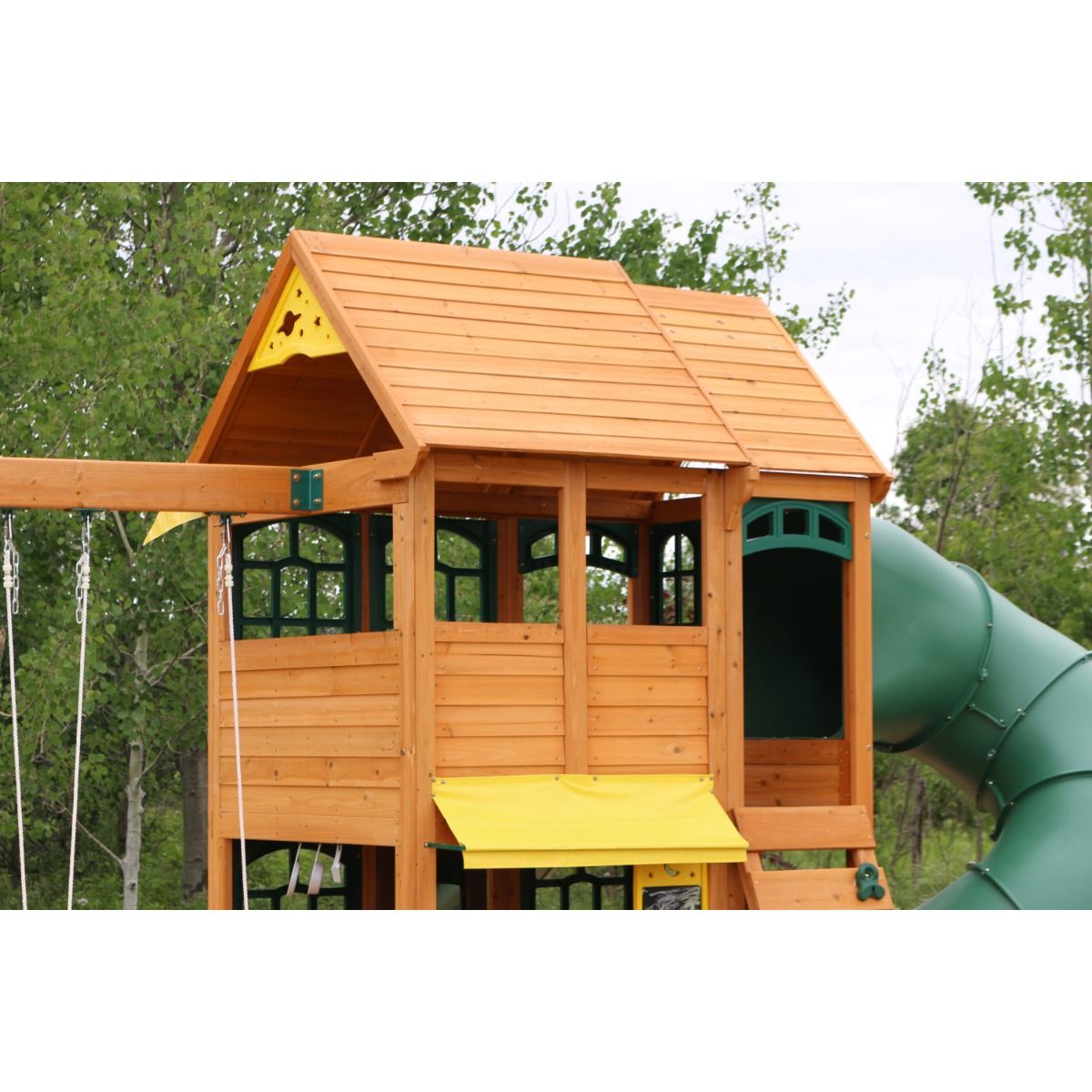 KidKraft Charleston Lodge Wooden Swing Set / Playset – Outdoor Playhouse with Slides, Swings, Rock Wall and Clubhouse, Age 3-10