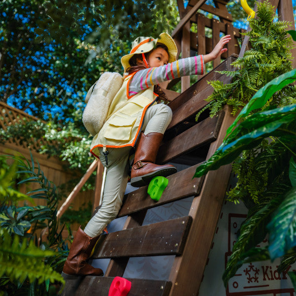 KidKraft Ranger Retreat Wooden Swing Set with Tent, Tube Slide and 3 Swings, Outdoor Playset for Kids Ages 3 to 10, Rock Wall Climbing, Crow’s Nest and Acrobar, Durable Wood Construction