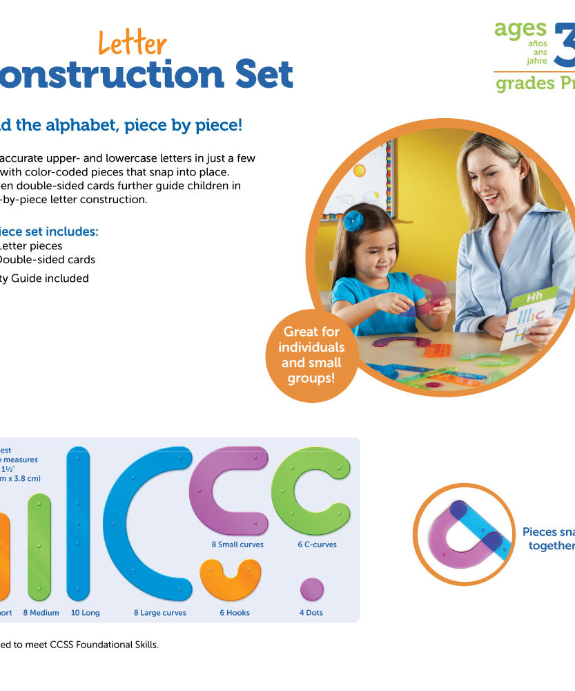 Learning Resources Letter Construction Activity Set, Hands-On Letter Formation & Recognition Tool for Early Learners, Includes 60 Pieces & Activity Cards
