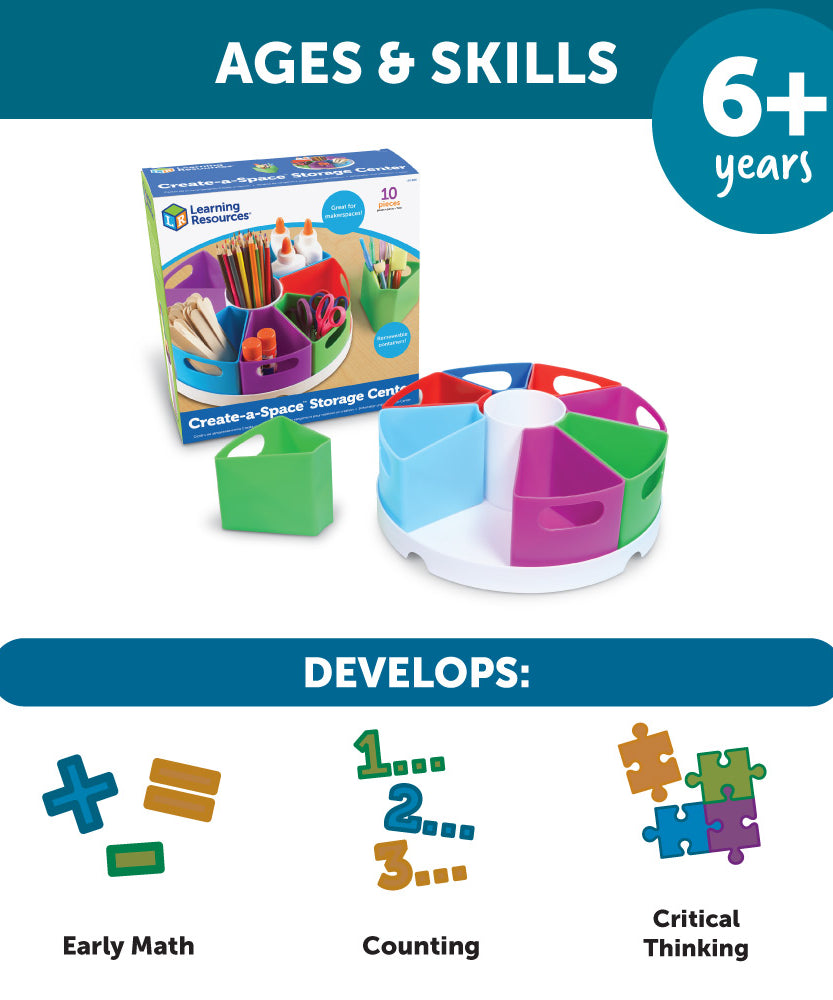 مركز تخزين Create-a-Space من Learning Resources، منظم متعدد الأقسام نابض بالحياة للفصول الدراسية أو المكتب أو محطة الواجبات المنزلية، يتضمن 9 حاويات تخزين (30.5 سم عمق × 11.5 سم ارتفاع)