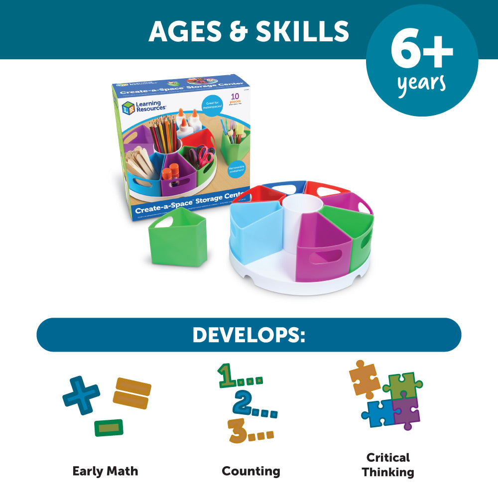 مركز تخزين Create-a-Space من Learning Resources، منظم متعدد الأقسام نابض بالحياة للفصول الدراسية أو المكتب أو محطة الواجبات المنزلية، يتضمن 9 حاويات تخزين (30.5 سم عمق × 11.5 سم ارتفاع)