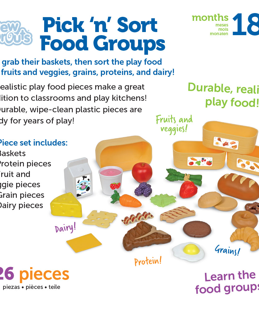 Learning Resources New Sprouts Pick 'n' Sort Food Groups, 26 Piece Play Food Set for Toddlers, Teaches Food Categories with Sorting Baskets, Ages 18 Months and Up