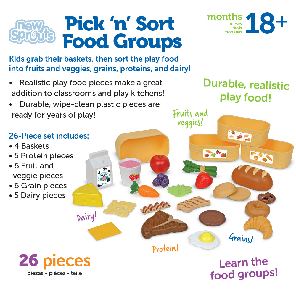 Learning Resources New Sprouts Pick 'n' Sort Food Groups, 26 Piece Play Food Set for Toddlers, Teaches Food Categories with Sorting Baskets, Ages 18 Months and Up