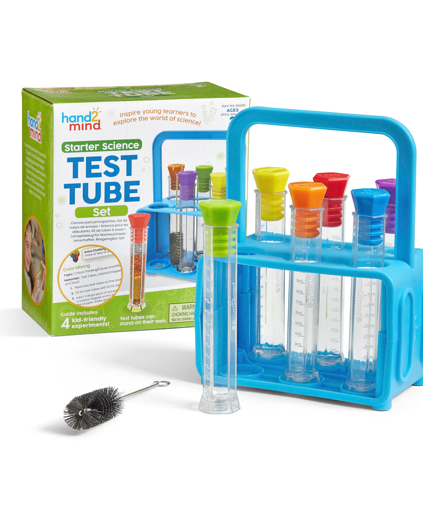 مجموعة أنابيب الاختبار من Hand2Mind من Learning Resources، مجموعة مختبر العلوم للأطفال مع حامل وسدادات ودليل أنشطة، للأعمار من 5 سنوات فما فوق