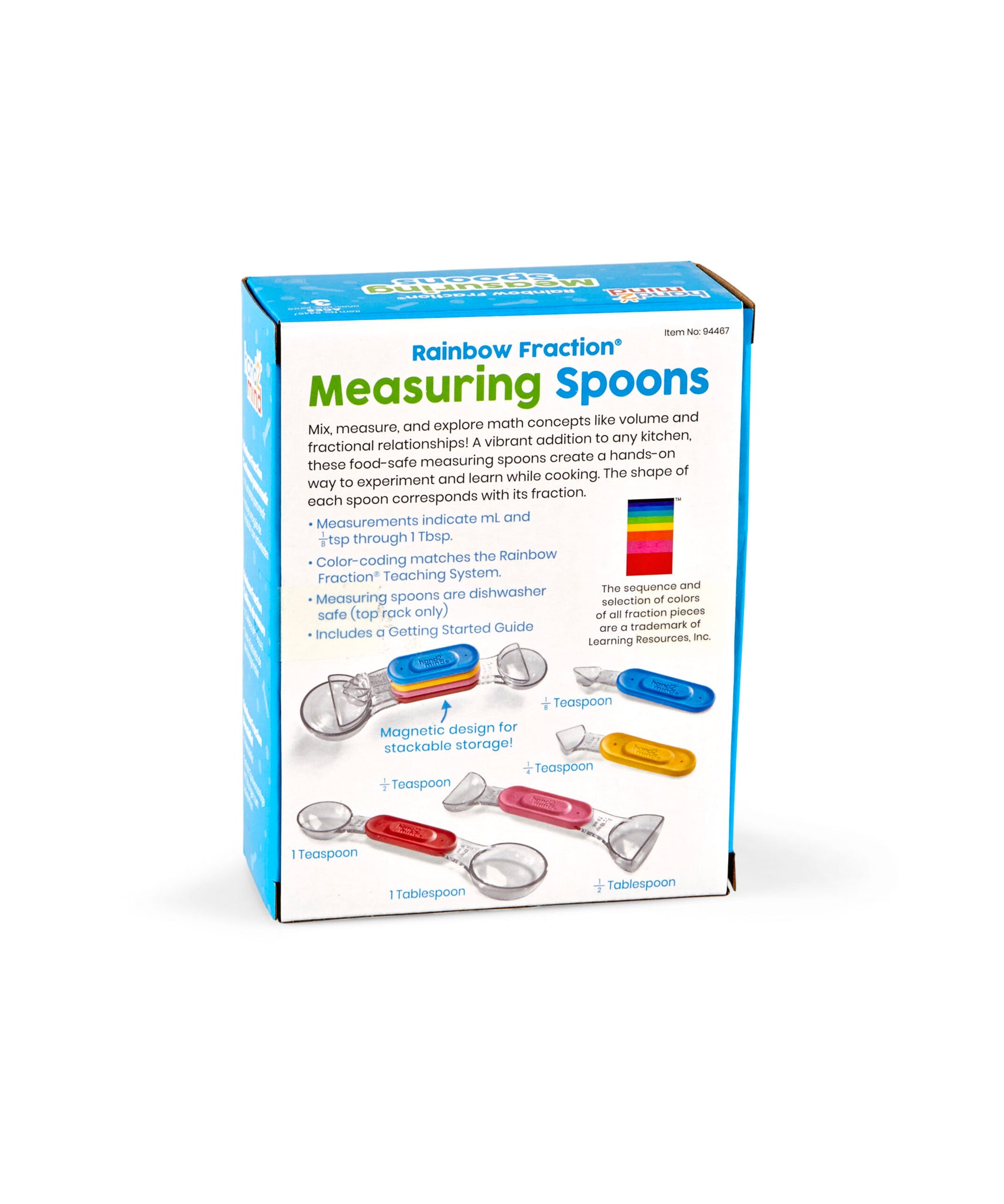 Learning Resources Rainbow Fraction Measuring Spoons, Set of 4 Magnetic, Colour-Coded Spoons, Food Safe, Dishwasher Safe, Ages 3+