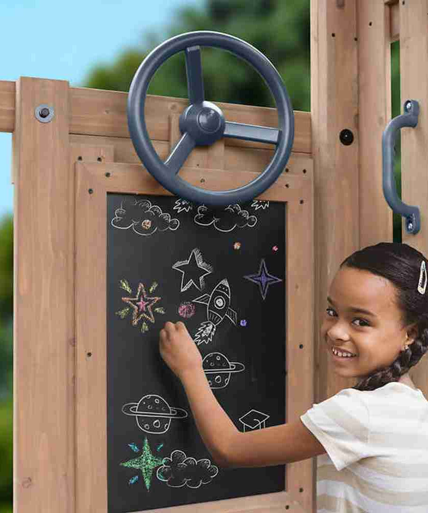 Gorilla Skyline Lookout Wooden Swing Set with Dual Slides, Climbing Wall, Fort, Swings and Trapeze, Outdoor Playset for Kids Ages 3 to 11