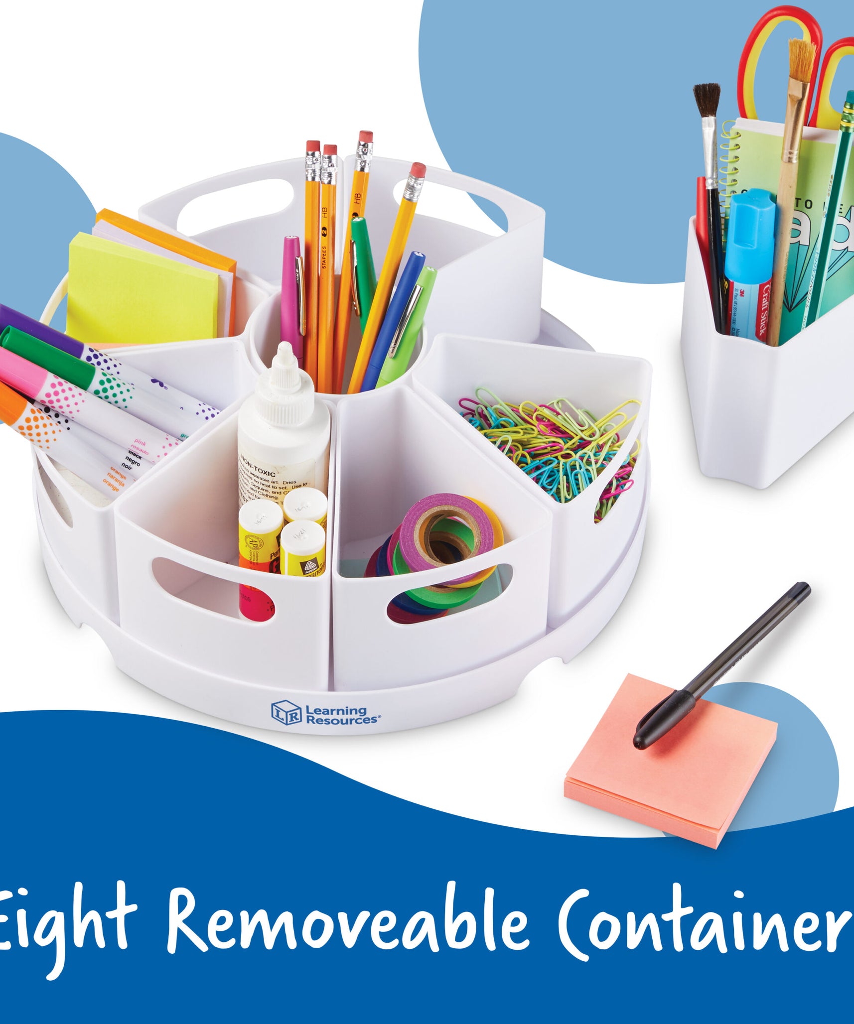 Learning Resources Create-a-Space Storage Centre, White, Rotating Desk Organizer with 8 Removable Containers, Classroom and Home Office Storage Solution