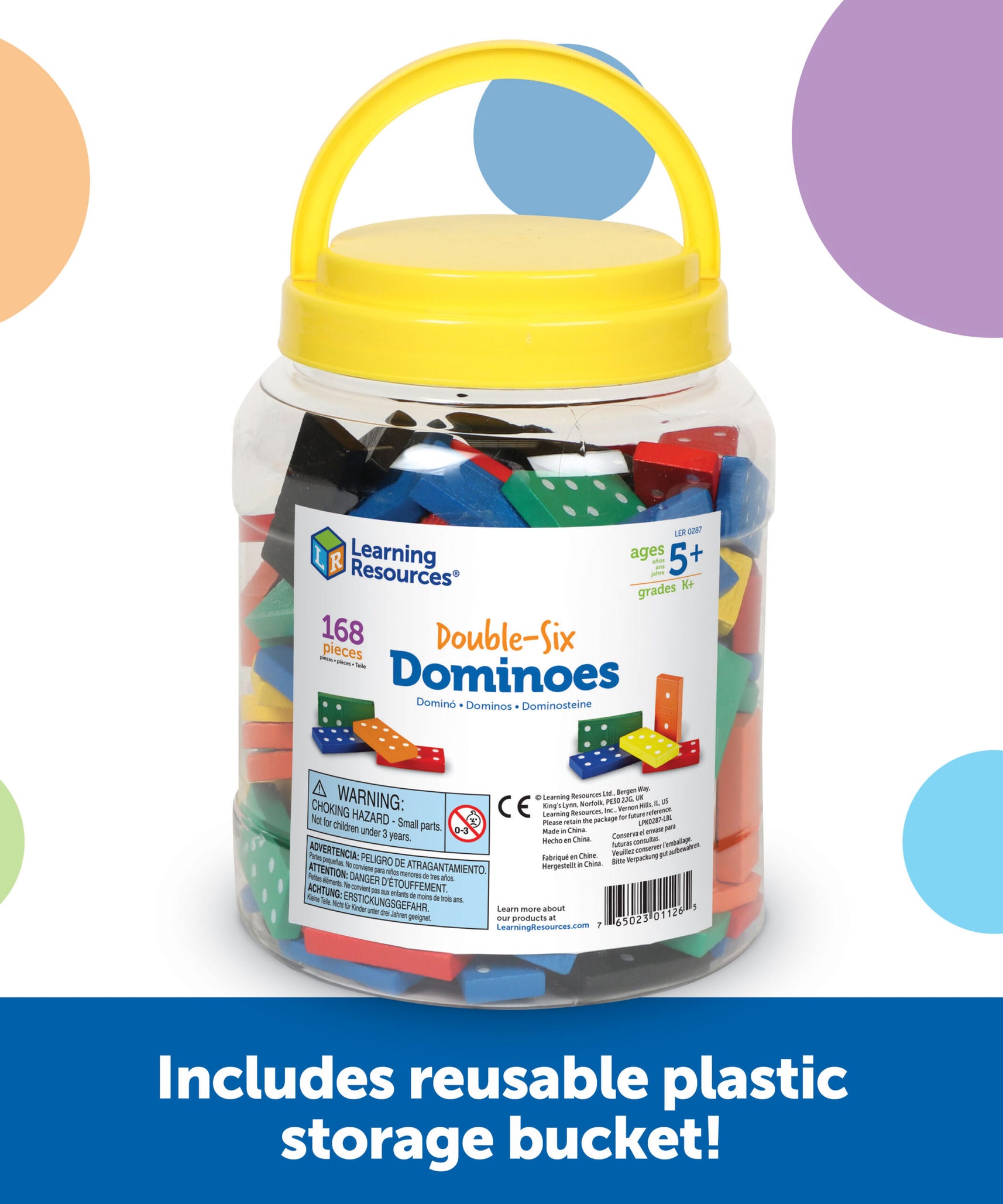 مجموعة دومينو خشبية مزدوجة الستة من Learning Resources، مكونة من 168 قطعة دومينو خشبية ملونة لأنشطة الرياضيات المبكرة، تتضمن دليل الأنشطة، للأعمار من 5 سنوات فما فوق