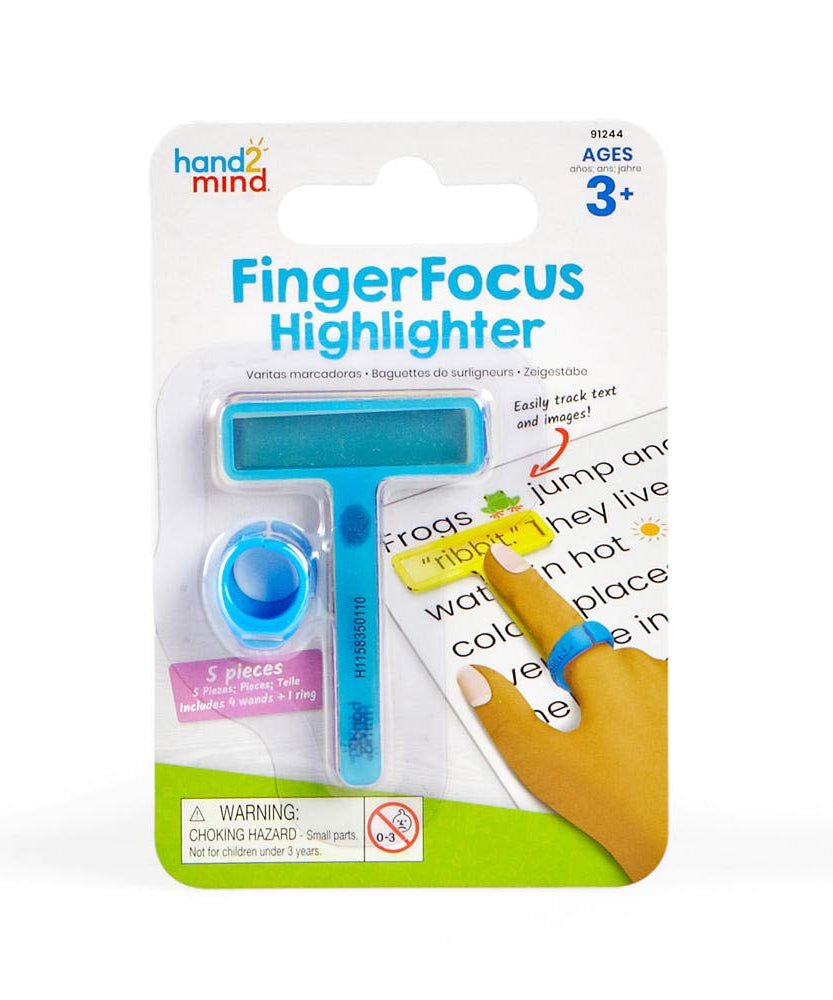 Learning Resources FingerFocus Highlighter, Wearable Reading Aid for Kids, Helps Improve Focus & Tracking, Includes 4 Interchangeable Colored Wands