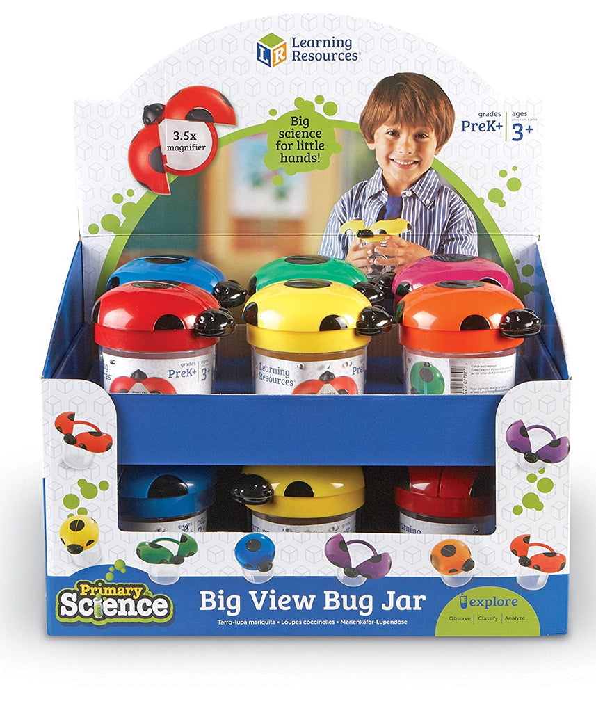 Learning Resources Jumbo Bug Jars, Set of 12 Insect Observation Jars for Kids, Includes 3.5x Magnifying Lids, Air Vents, and Screw-On Caps, Ideal for Outdoor STEM Exploration, Ages 3+