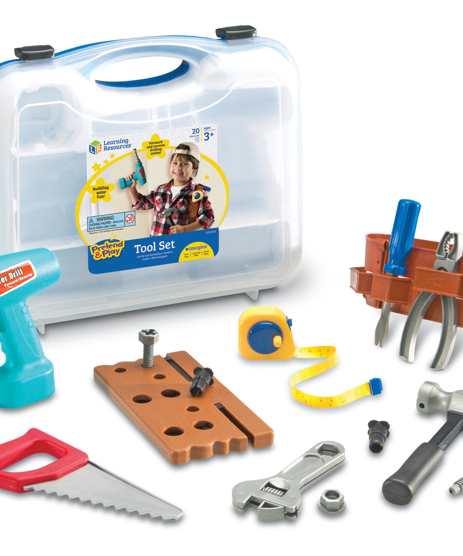مجموعة أدوات حزام العمل من Learning Resources للتظاهر واللعب، مجموعة أدوات للأطفال مع مثقاب يعمل بالبطارية وحقيبة حمل، لعب أدوار خيالي للأعمار من 3 سنوات فما فوق