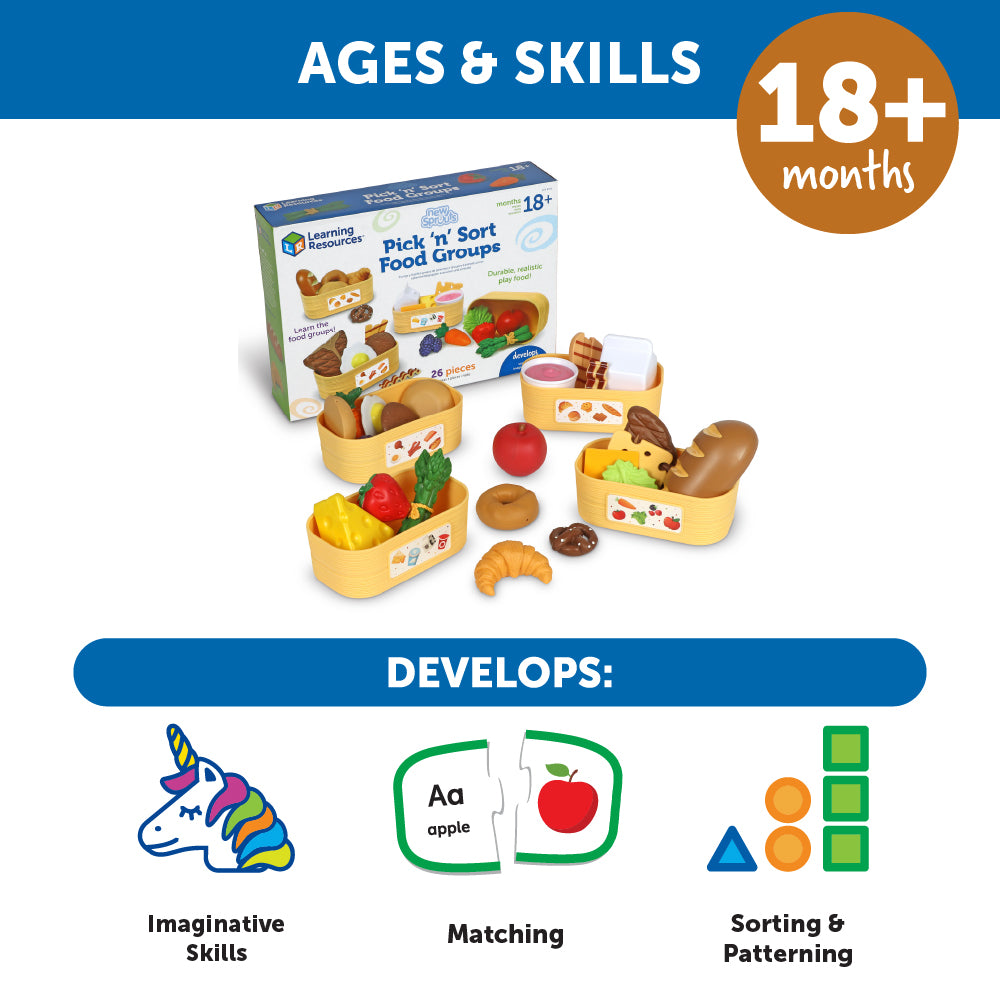 Learning Resources New Sprouts Pick 'n' Sort Food Groups, 26 Piece Play Food Set for Toddlers, Teaches Food Categories with Sorting Baskets, Ages 18 Months and Up