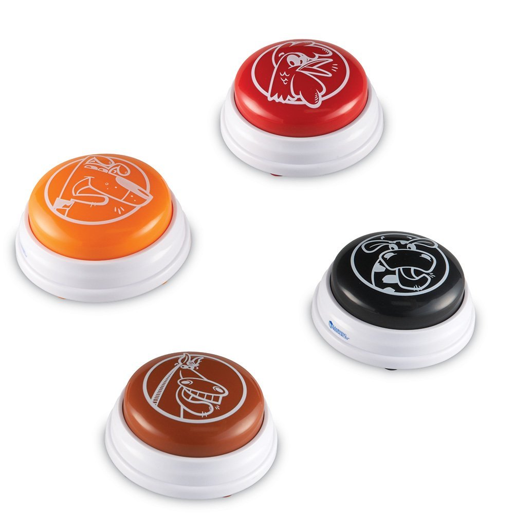 مجموعة من 4 أجهزة تنبيه إجابات من بارنيارد من Learning Resources، أصوات حيوانات المزرعة الممتعة للفصل الدراسي أو ليلة اللعب العائلية، سهلة الاستخدام للأطفال من سن 3 سنوات فما فوق (مو، صهيل، نباح، كوك-أ-دودل-دو)