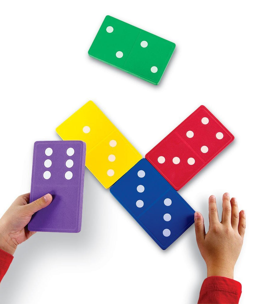 موارد التعلم - دومينو جامبو من الفوم، مجموعة من 28 دومينو ناعمة وملونة للأطفال، حجم كبير للأيدي الصغيرة، لعبة تعليمية هادئة في الفصل الدراسي أو المنزل، للأعمار من 5 سنوات فما فوق