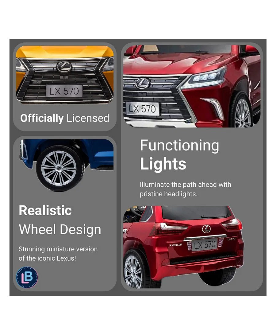 Lovely Baby Lexus LX570 SUV Ride-On Car for Kids, 3+ Years, Remote Control, LED Lights, Music, Openable Doors – Red, Gold, or Blue