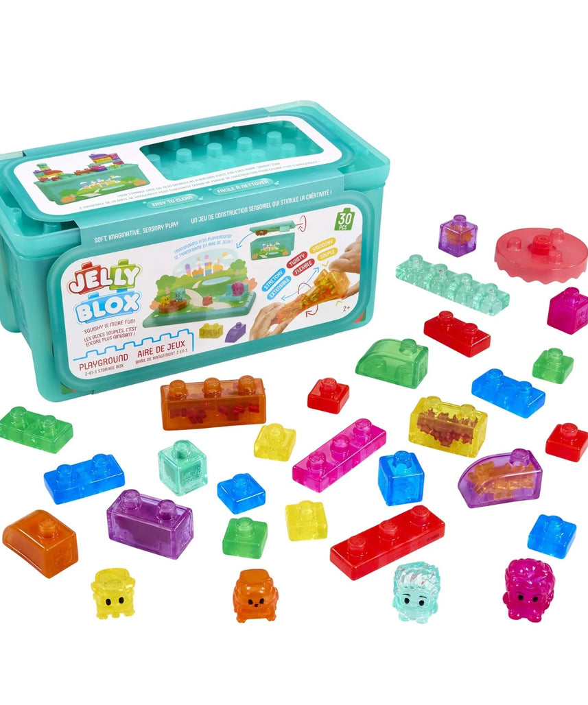 Jelly Blox Playground Store and Play Set, Soft Flexible Building Blocks with Transforming Storage Box