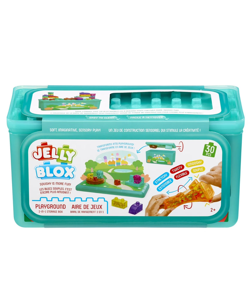 Jelly Blox Playground Store and Play Set, Soft Flexible Building Blocks with Transforming Storage Box