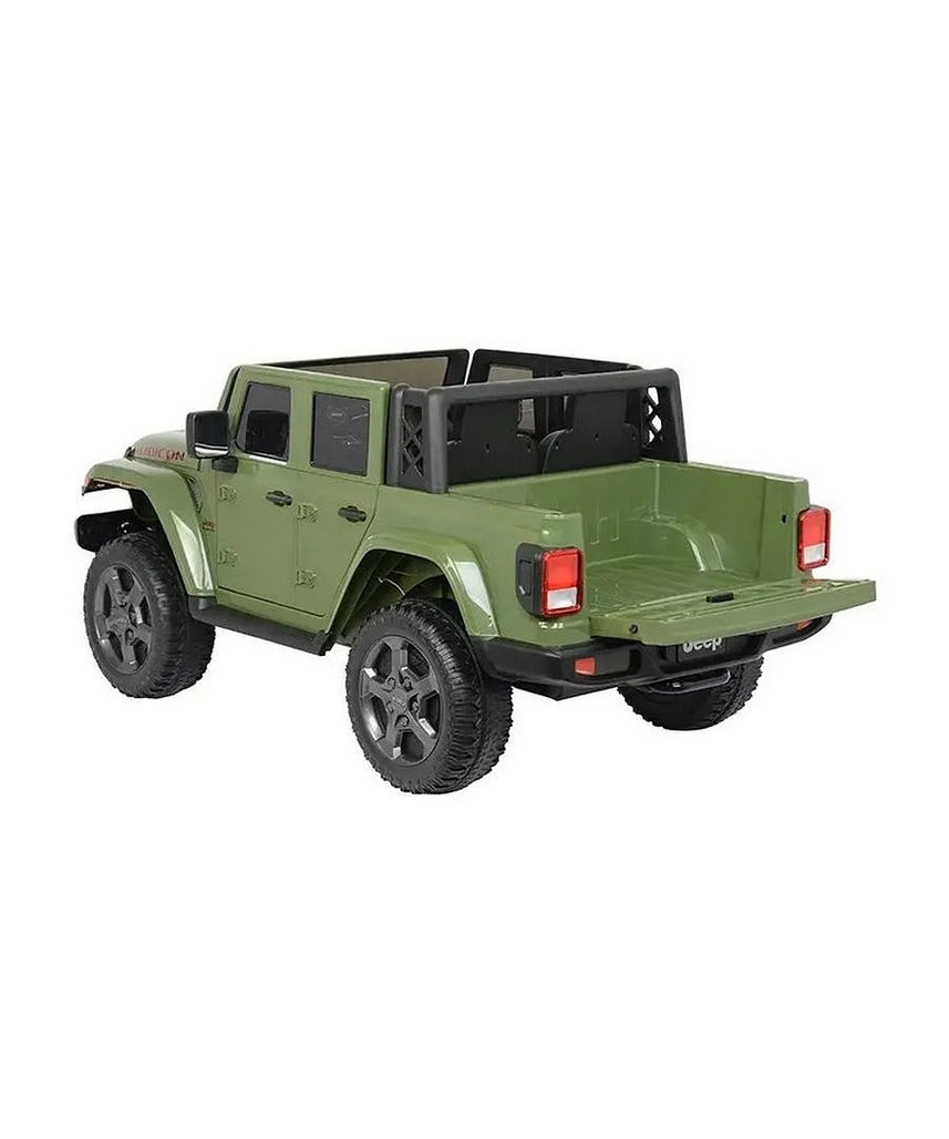 Jeep Rubicon Battery Operated Ride-On Car for Kids, 3+ Years, Dual Seats, Remote Control, Suspension Wheels, LED Headlights – Red, Green, Grey