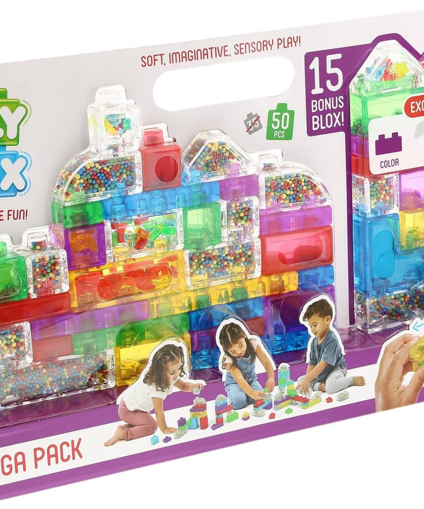 Jelly Blox Mega Pack, 50-Piece Sensory Building Blocks, Soft Squishy Toddler Toys, Creative Play for Ages 2+, Fine Motor Skills Development, Safe Non-Toxic Plastic, Multicolor, Educational Construction Set
