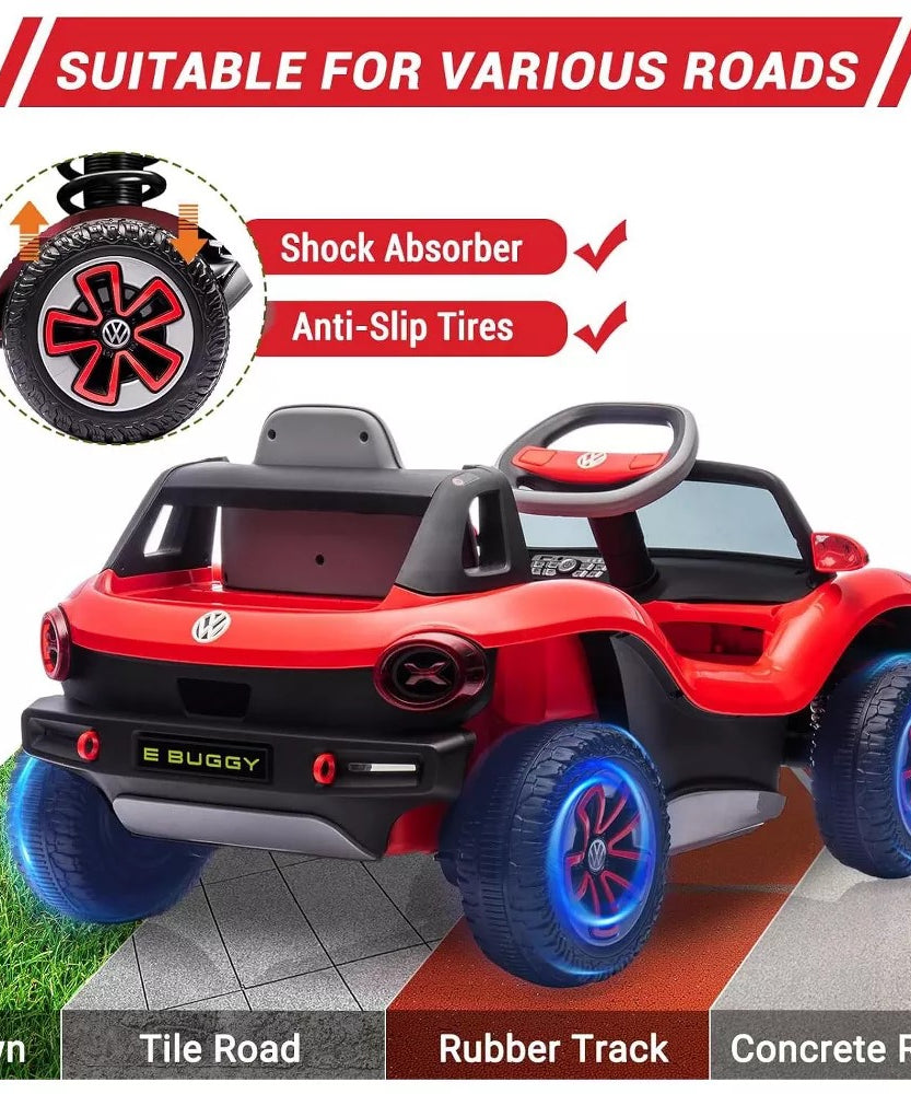 Licensed Volkswagen 12V Kids Ride-On Car with Parental Remote Control, LED Lights, Bluetooth, MP3 Player, Electric Battery Vehicle for Children 3+ Years