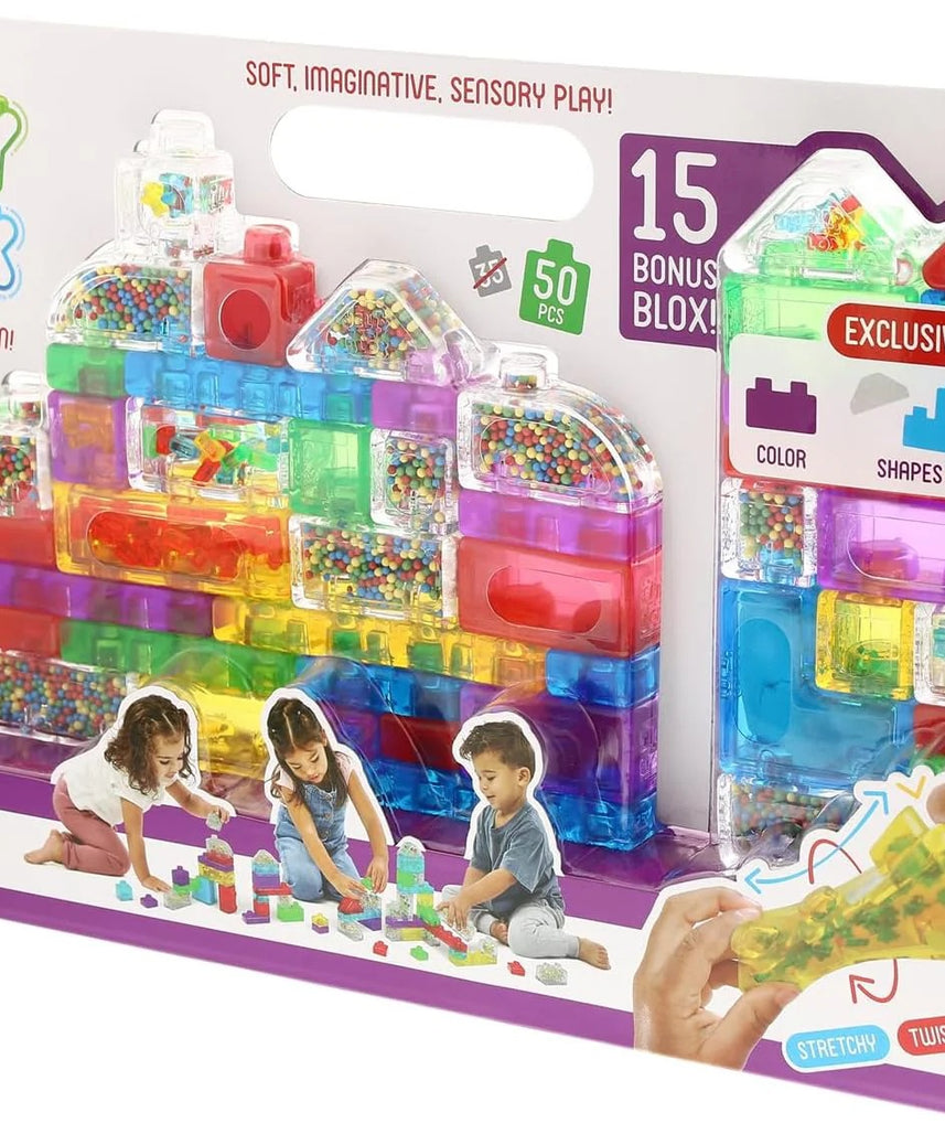 Jelly Blox Mega Pack, 50-Piece Sensory Building Blocks, Soft Squishy Toddler Toys, Creative Play for Ages 2+, Fine Motor Skills Development, Safe Non-Toxic Plastic, Multicolor, Educational Construction Set