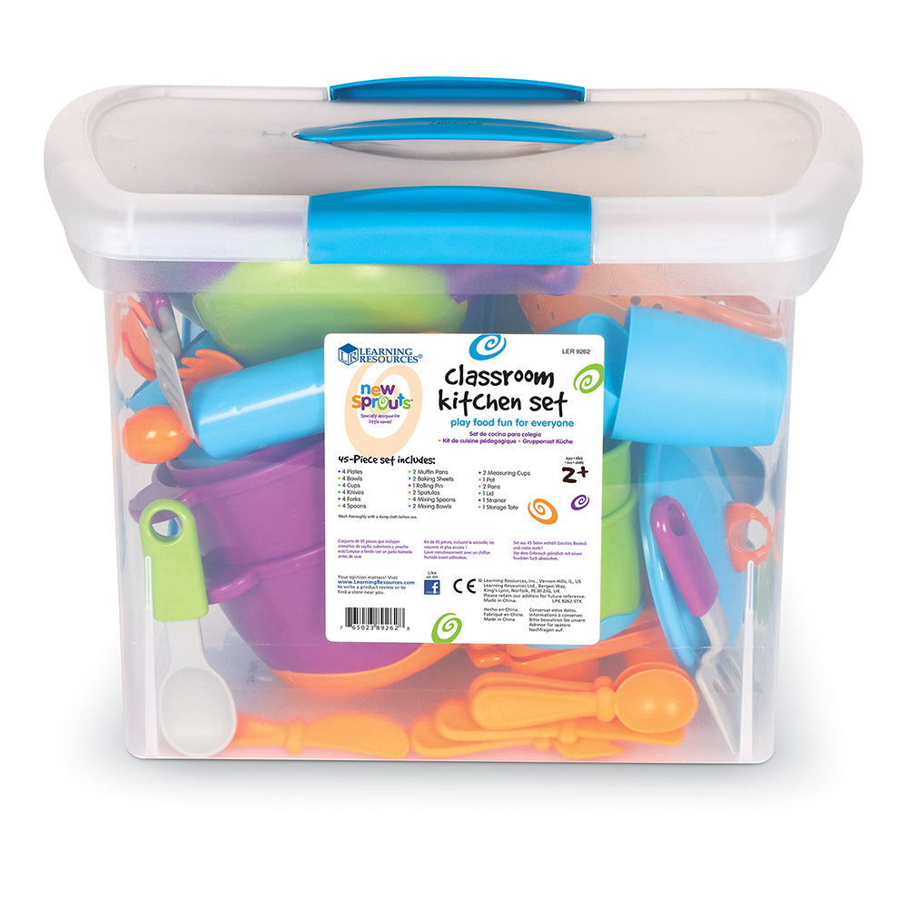 مجموعة مطبخ نيو سبراوتس للفصول الدراسية من Learning Resources، مجموعة مطبخ تظاهرية ملونة للأطفال في مرحلة التعلم المبكرة، مثالية للعب الخيالي، للأعمار من سنتين فما فوق