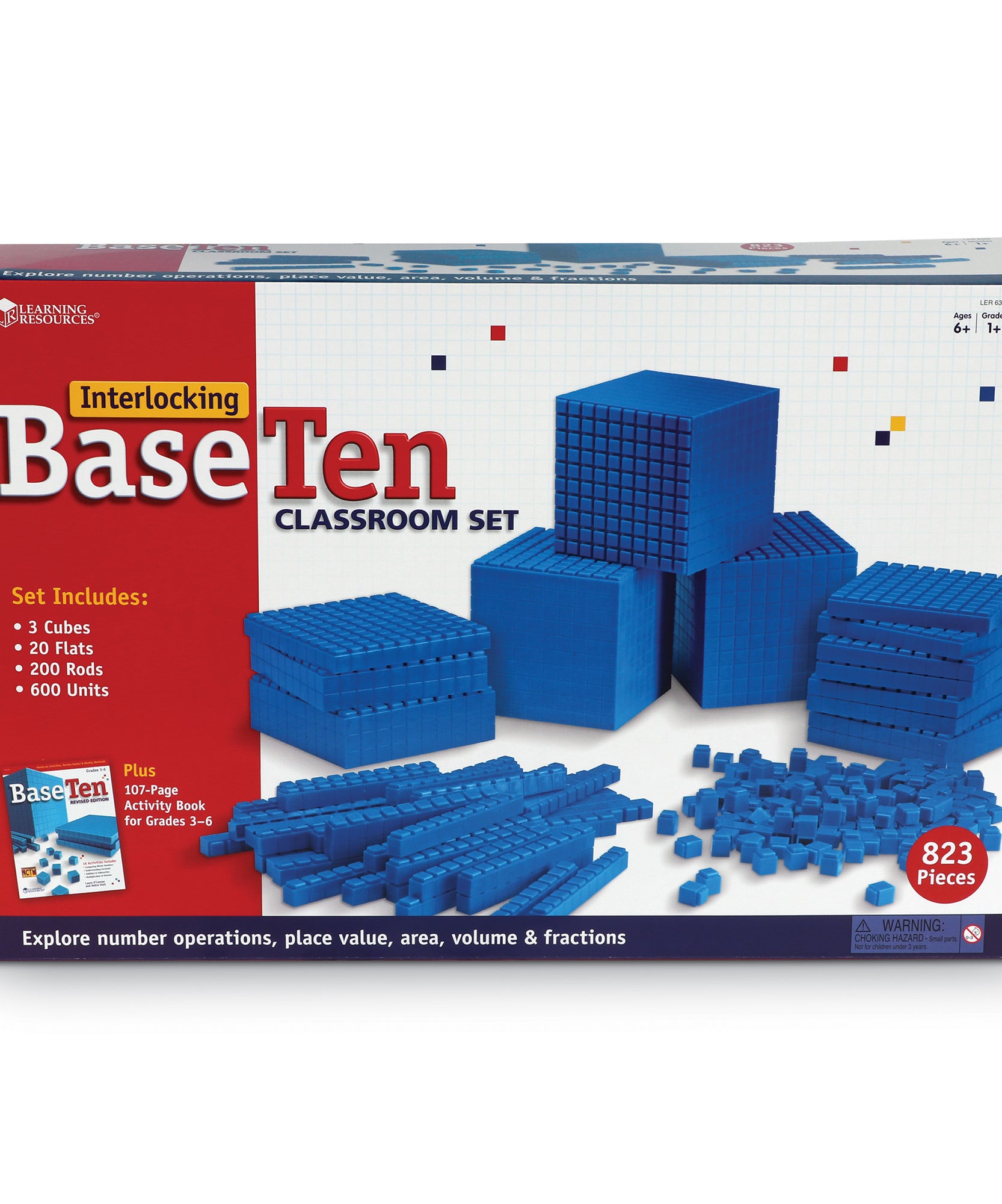 Learning Resources Base Ten Interlocking Plastic Rods Class Set, Maths Manipulatives for Place Value, Fractions, and Operations, Includes 843 Pieces and Activity Book, Ages 6+