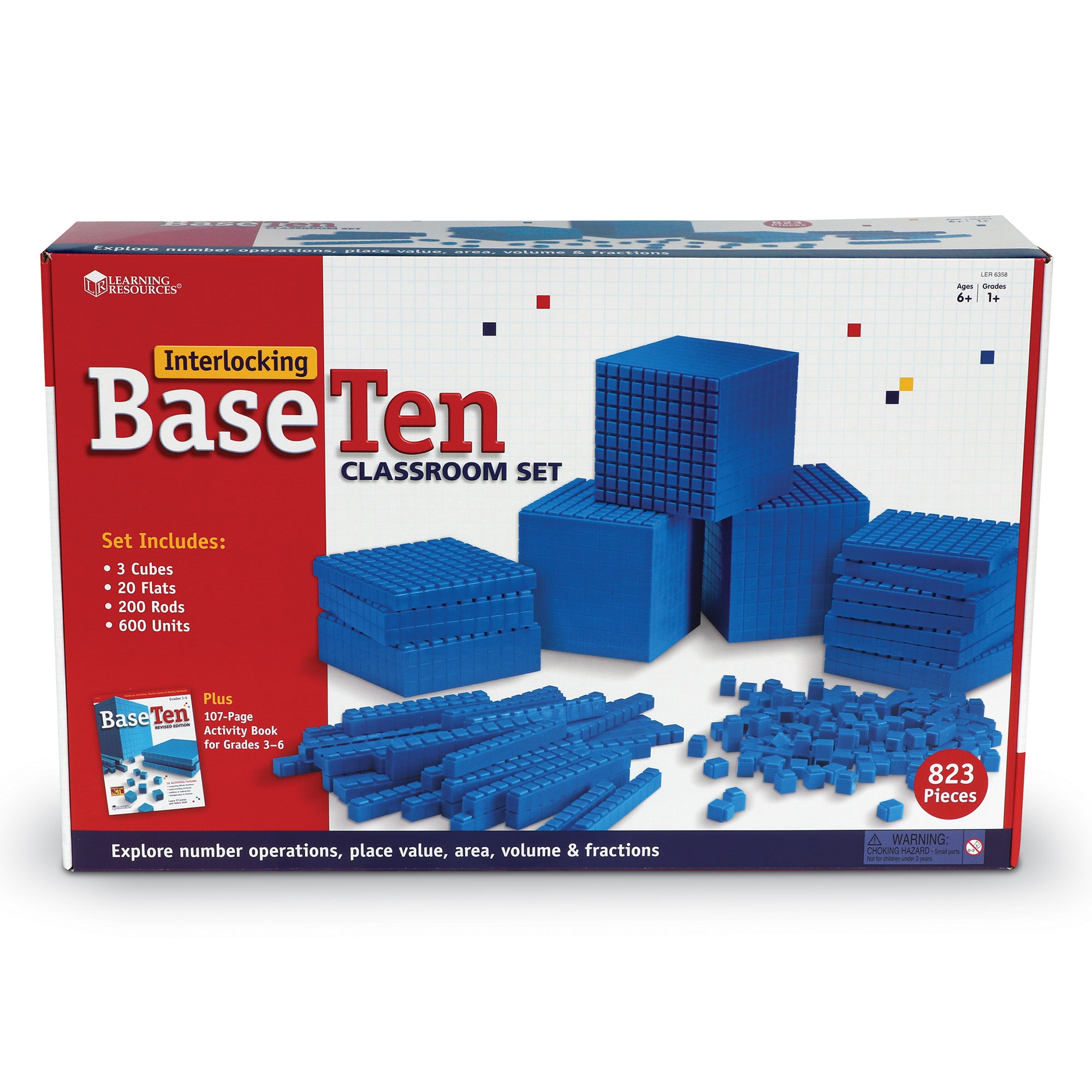 Learning Resources Base Ten Interlocking Plastic Rods Class Set, Maths Manipulatives for Place Value, Fractions, and Operations, Includes 843 Pieces and Activity Book, Ages 6+
