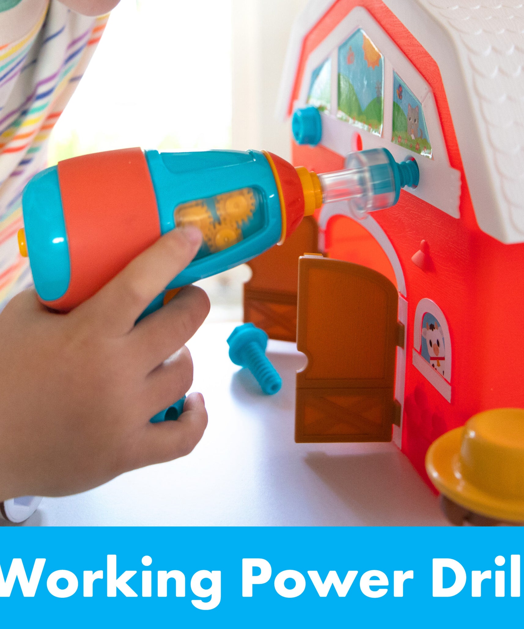 مجموعة ألعاب المزرعة المصممة والمثقبة من مجموعة تعلم الموارد، لعبة بناء STEM مع مثقاب كهربائي آمن للأطفال، مناسبة للأعمار من 3 سنوات فما فوق