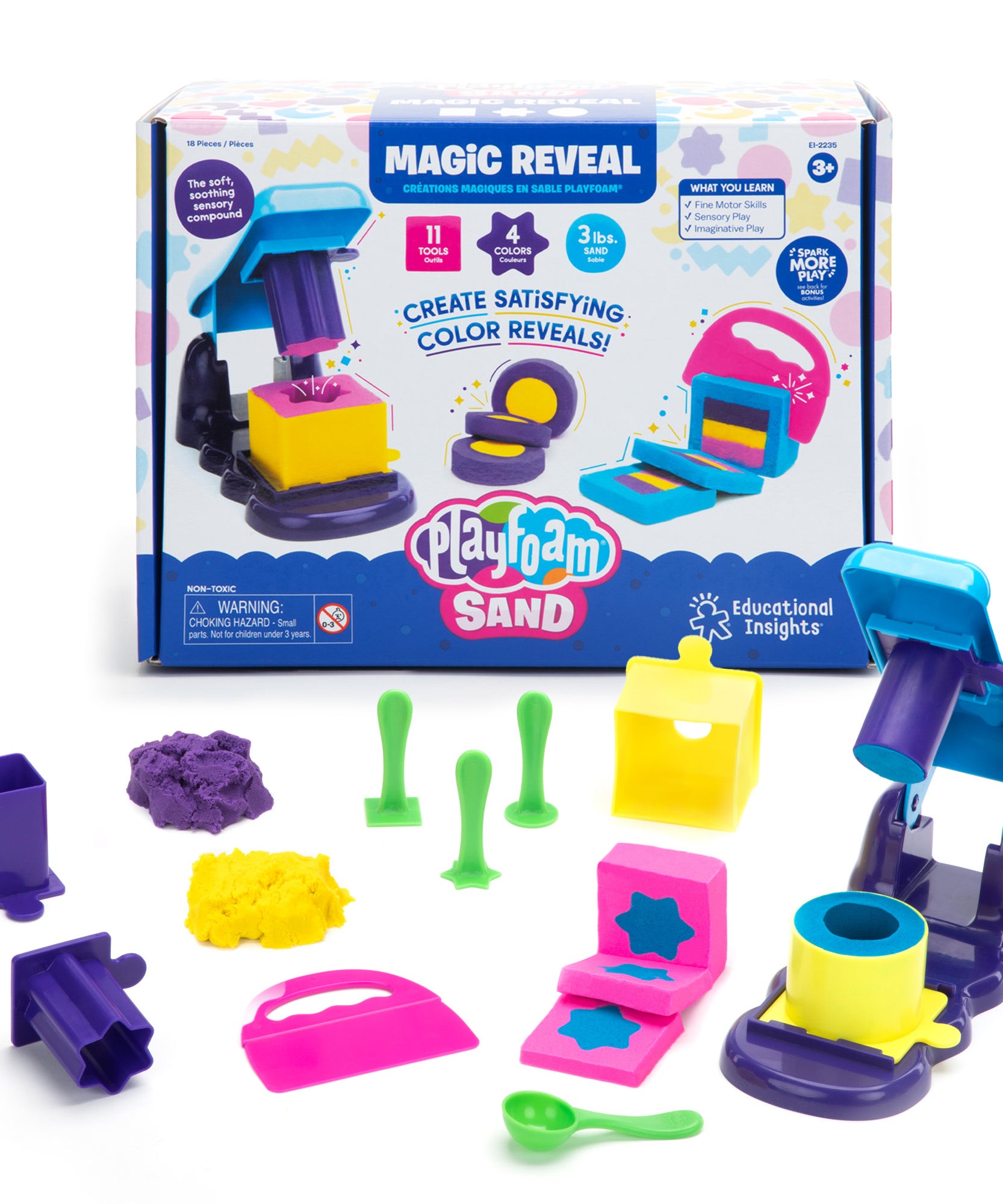 مجموعة رمل اللعب الحسي من بلاي فوم ساند ماجيك ريفيل من ليرنينج ريسورسز، مع 4 ألوان، و11 أداة ومحطة تصميم، ومرح إبداعي ومهارات حركية دقيقة للأطفال، لا يجف أبدًا، للأعمار من 3 سنوات فما فوق