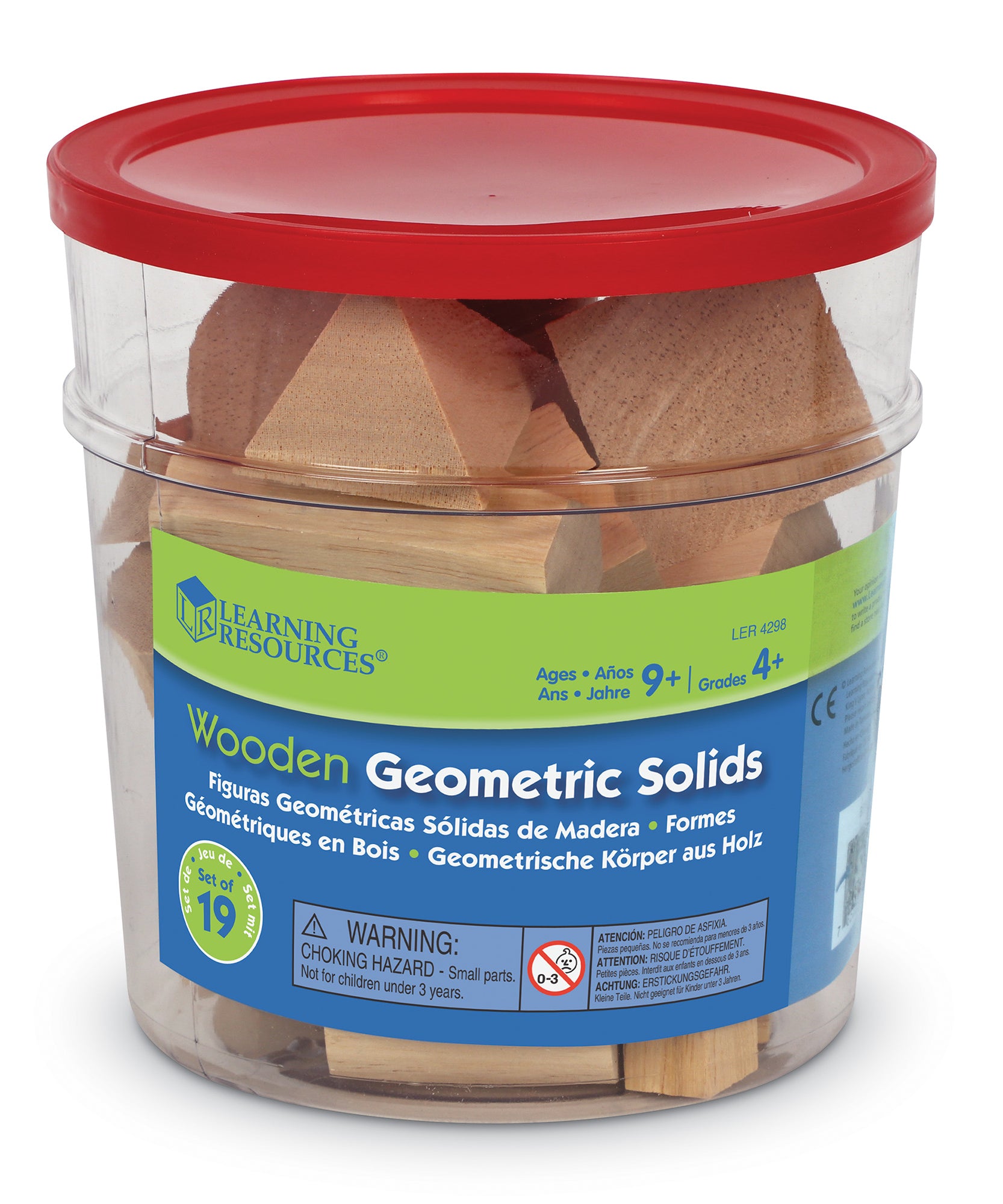 Learning Resources Wood Geometric Solids, Set of 19 Hardwood 3D Shapes, Hands-On Geometry Learning for Kids, Ages 6+